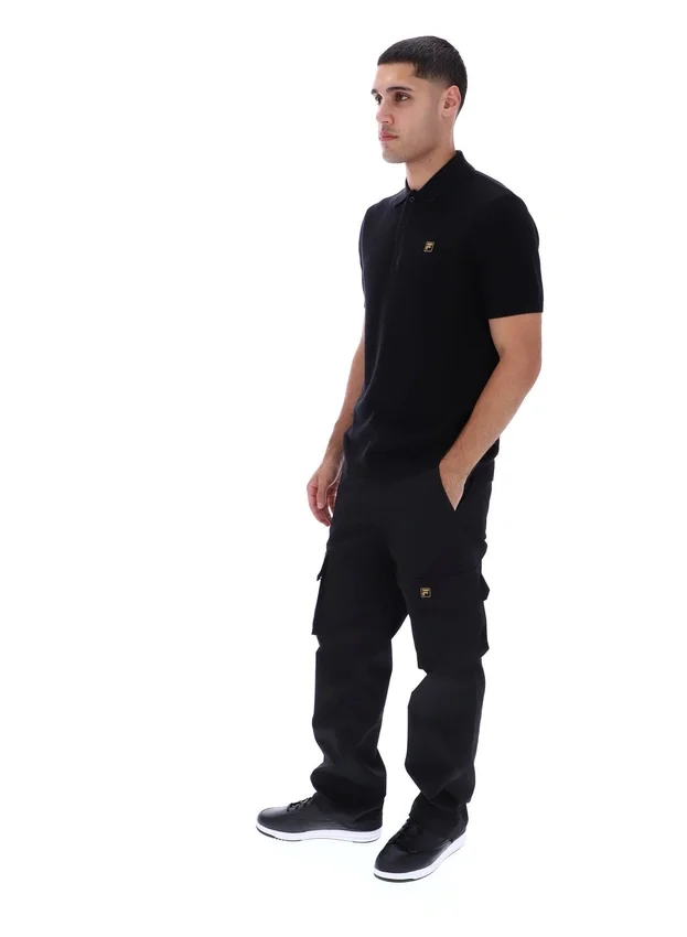 Polo nera Sander in maglia testurizzata