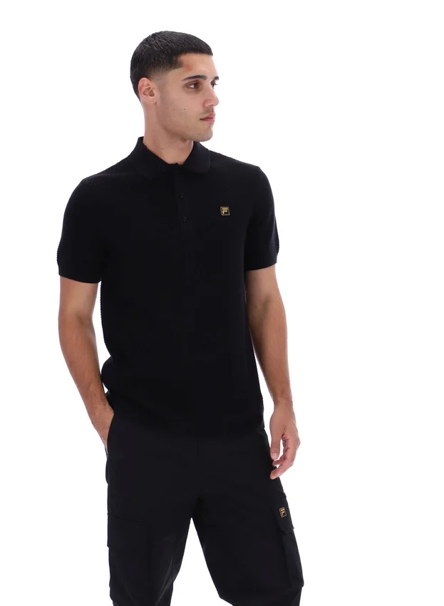 Polo nera Sander in maglia testurizzata