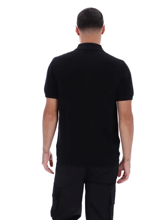 Polo nera Sander in maglia testurizzata