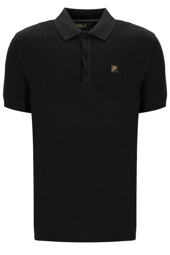 Polo nera Sander in maglia testurizzata