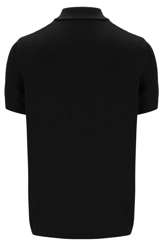 Polo nera Sander in maglia testurizzata