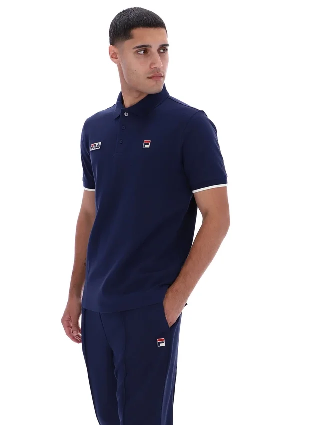 Polo Pablo a tre bottoni con bordi a costine in blu abbagliante e blu navy Fila