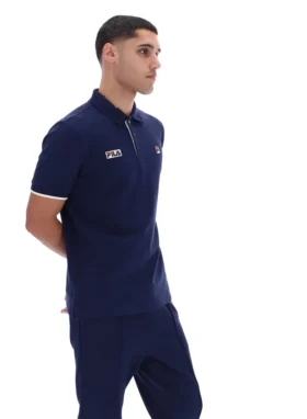 Polo Pablo a tre bottoni con bordi a costine in blu abbagliante e blu navy Fila