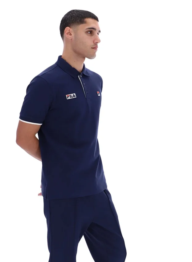 Polo Pablo a tre bottoni con bordi a costine in blu abbagliante e blu navy Fila