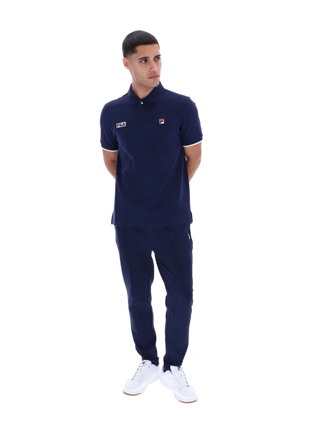 Polo Pablo a tre bottoni con bordi a costine in blu abbagliante e blu navy Fila