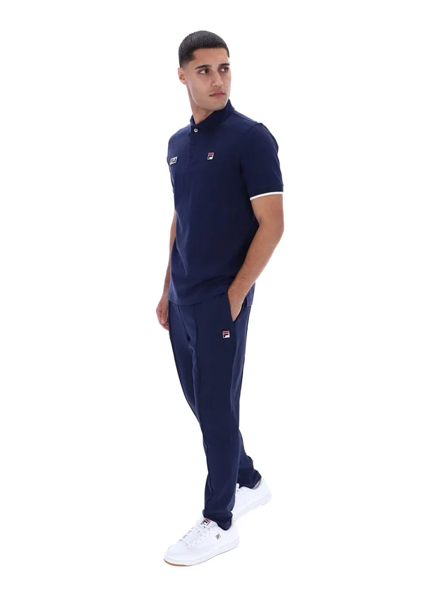 Polo Pablo a tre bottoni con bordi a costine in blu abbagliante e blu navy Fila