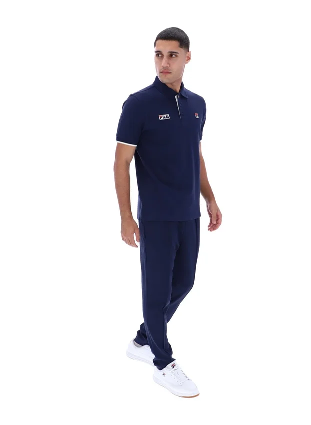 Polo Pablo a tre bottoni con bordi a costine in blu abbagliante e blu navy Fila