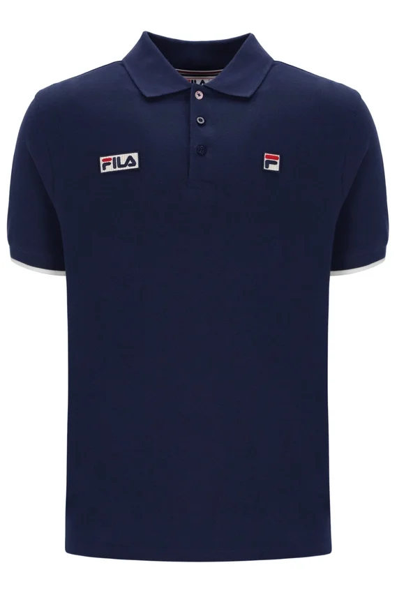 Polo Pablo a tre bottoni con bordi a costine in blu abbagliante e blu navy Fila