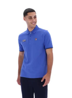 Polo Pablo blu brillante a tre bottoni con bordi a costine