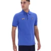 Polo Pablo blu brillante a tre bottoni con bordi a costine