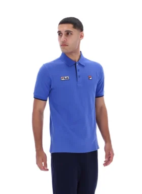 Polo Pablo blu brillante a tre bottoni con bordi a costine