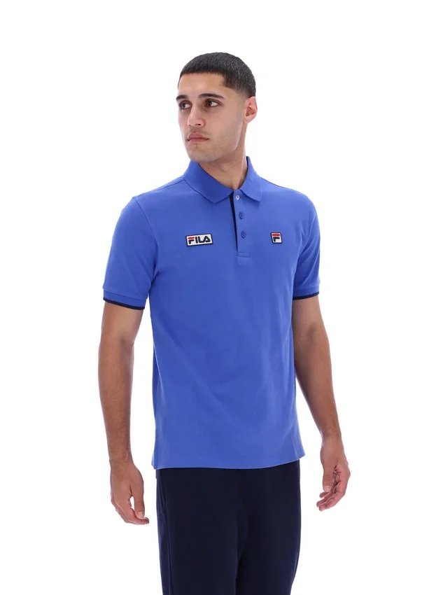 Polo Pablo blu brillante a tre bottoni con bordi a costine