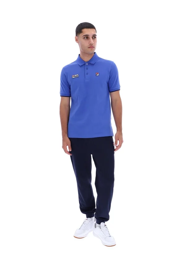 Polo Pablo blu brillante a tre bottoni con bordi a costine