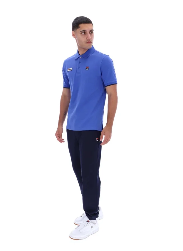 Polo Pablo blu brillante a tre bottoni con bordi a costine