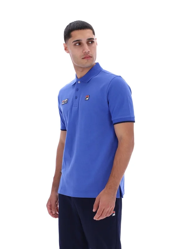 Polo Pablo blu brillante a tre bottoni con bordi a costine