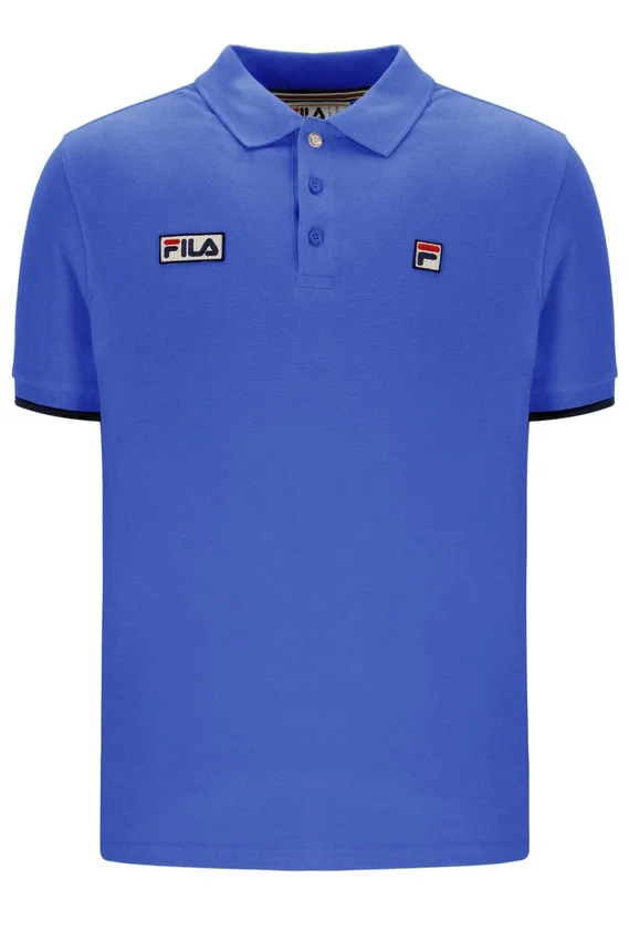 Polo Pablo blu brillante a tre bottoni con bordi a costine
