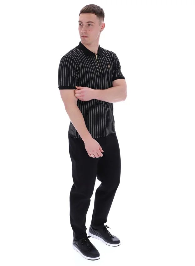 Polo Patton a righe jacquard nera