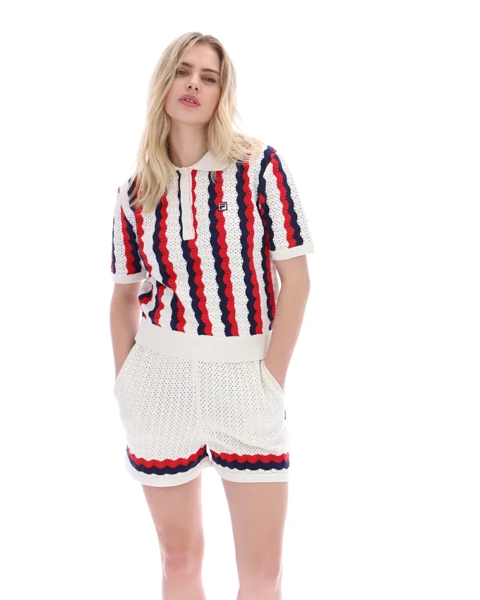 Polo Porto in maglia con strisce all'uncinetto