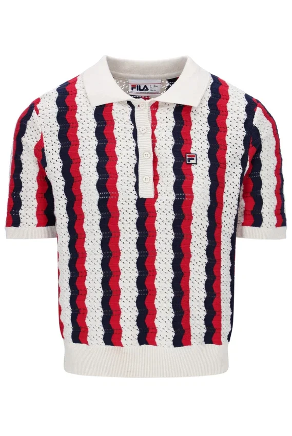 Polo Porto in maglia con strisce all'uncinetto