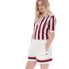 Polo Porto in maglia con strisce all'uncinetto