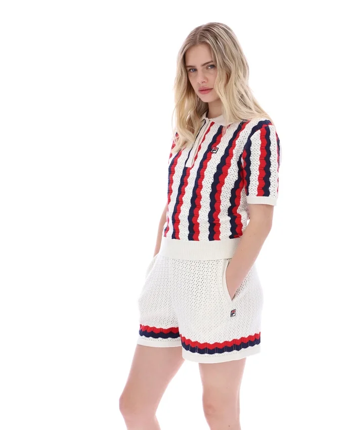 Polo Porto in maglia con strisce all'uncinetto