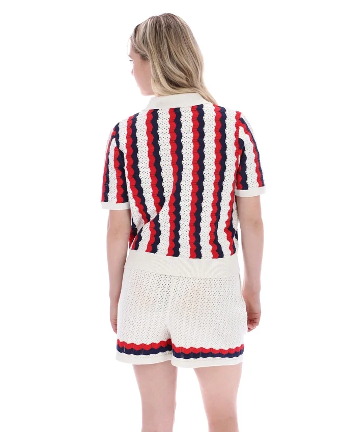 Polo Porto in maglia con strisce all'uncinetto