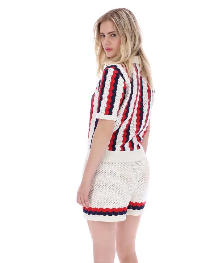 Polo Porto in maglia con strisce all'uncinetto