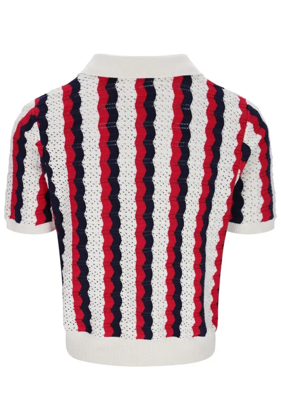 Polo Porto in maglia con strisce all'uncinetto