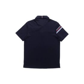 Polo sportiva casual a maniche corte con strisce a contrasto, per uomo, blu