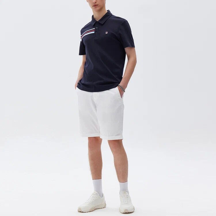 Polo sportiva casual a maniche corte con strisce a contrasto, per uomo, blu