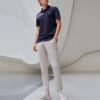 Polo sportiva casual a maniche corte con strisce a contrasto, per uomo, blu