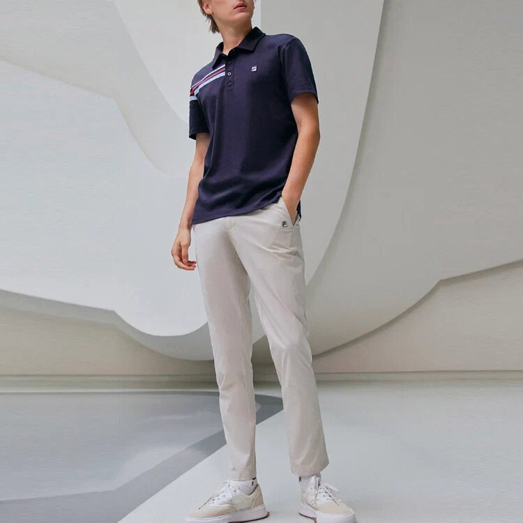 Polo sportiva casual a maniche corte con strisce a contrasto, per uomo, blu