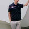 Polo sportiva casual a maniche corte con strisce a contrasto, per uomo, blu
