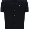 Polo Walter nera con pannelli in maglia aperta e motivo pointelle