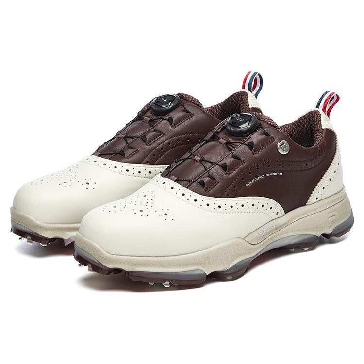 Sneakers da golf con tacchetti "Bianco Marrone"