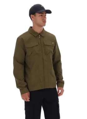 Sovracamicia Kasa con zip frontale, colore verde oliva scuro