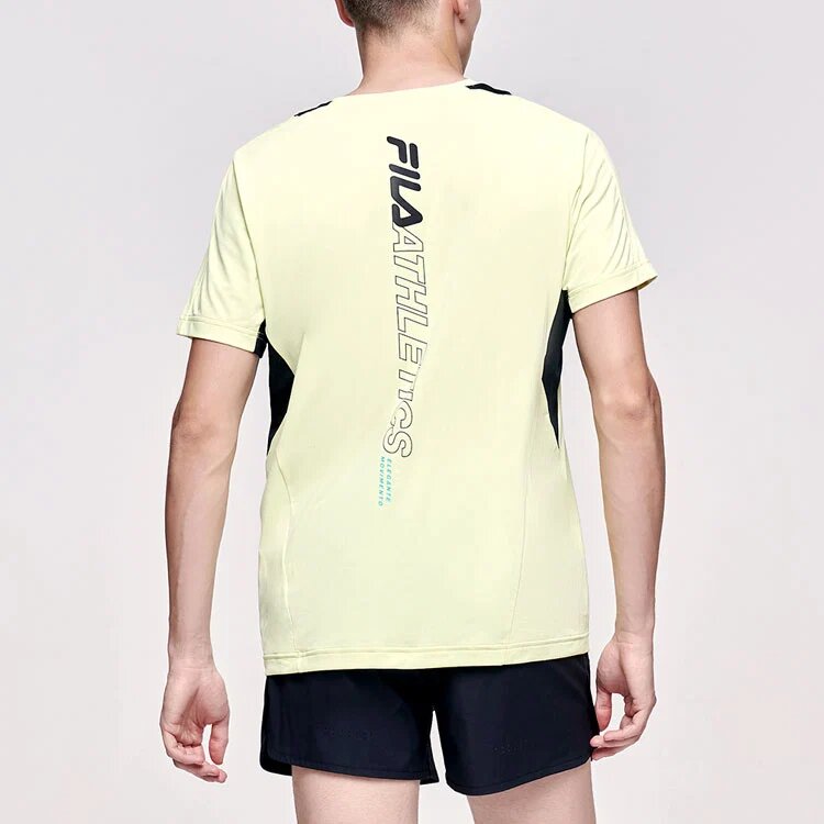 Stampa con lettere del logo, collo rotondo, da uomo, giallo