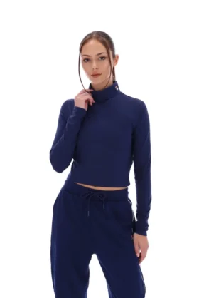 Top corto a collo alto Heidi blu navy