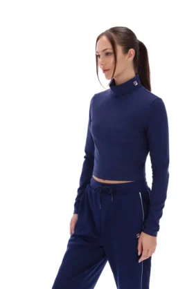 Top corto a collo alto Heidi blu navy