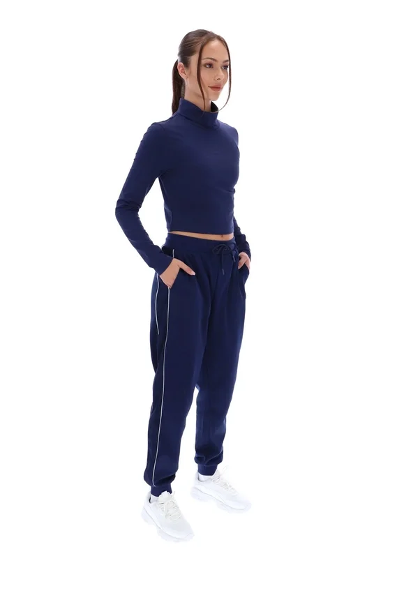 Top corto a collo alto Heidi blu navy