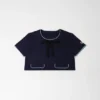Top corto intrecciato blu notte