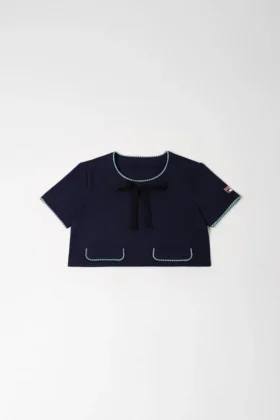 Top corto intrecciato blu notte
