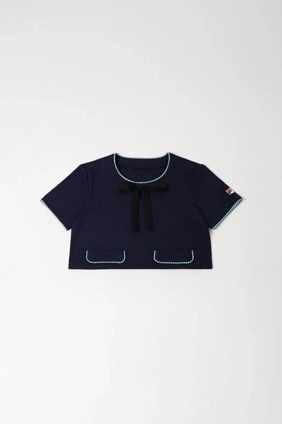 Top corto intrecciato blu notte